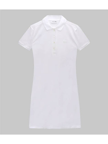 Women's Slim Fit Stretch Cotton Pique Polo Short Dress White - LACOSTE - BALAAN 1