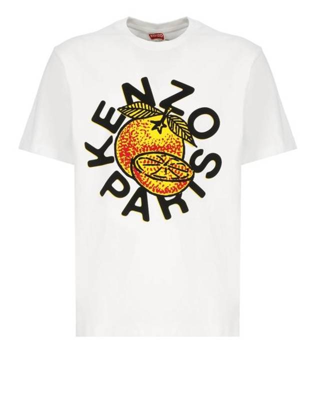 Orange Print Classic Cotton Short Sleeve T-Shirt White - KENZO - BALAAN 2