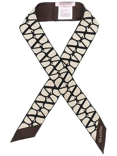 V Logo Signature Silk Scarf Brown - VALENTINO - BALAAN 2