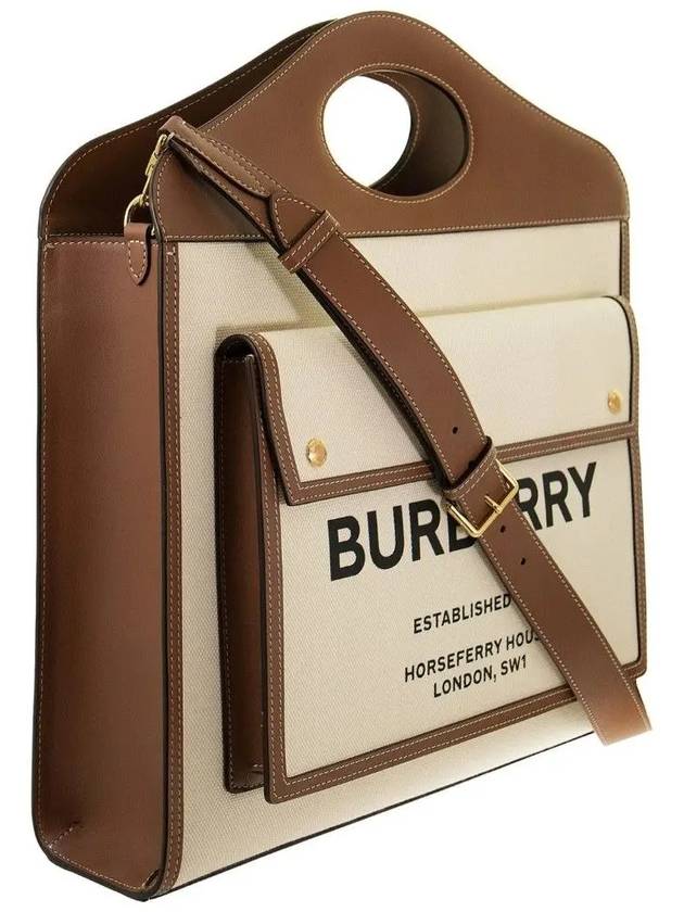 Medium Two-tone Canvas Leather Pocket Tote Bag Beige - BURBERRY - BALAAN 5