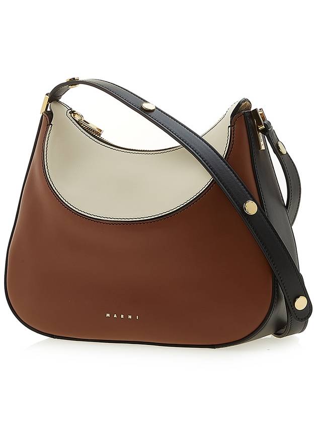 Two-Tone Milano Leather Small Shoulder Bag Brown - MARNI - BALAAN 4