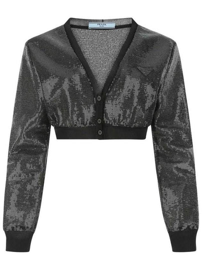 Women's Sequin Embroidery Tulle Crop Cardigan Black - PRADA - BALAAN 2