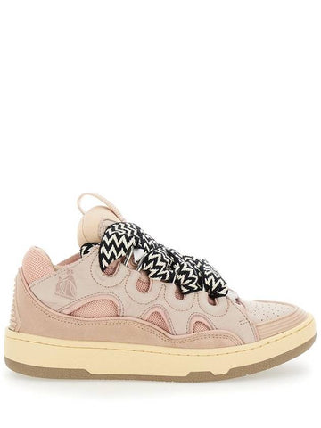 'Curb' Pink Sneakers With White And Black Laces In Leather Pink Unisex - LANVIN - BALAAN 1