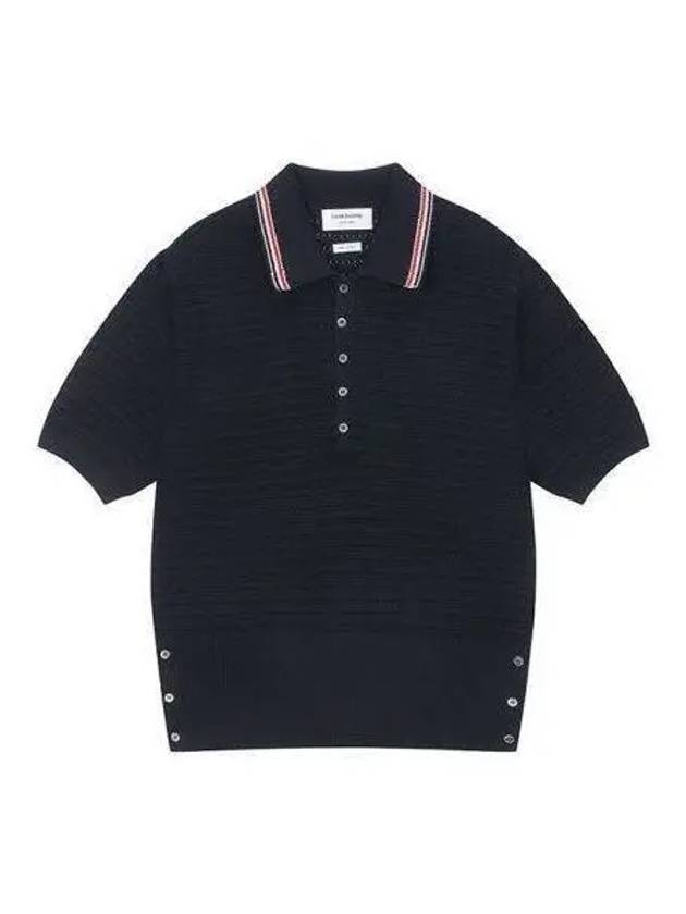 Textured Stitch Polo Knit Shirt Short Sleeve Navy MKP084A Y3017 - THOM BROWNE - BALAAN 1