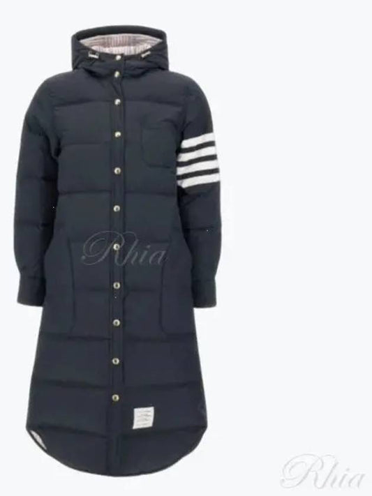 Downfilled Ripstop Classic 4 Striped Hoodie Down Long Padding Navy - THOM BROWNE - BALAAN 2