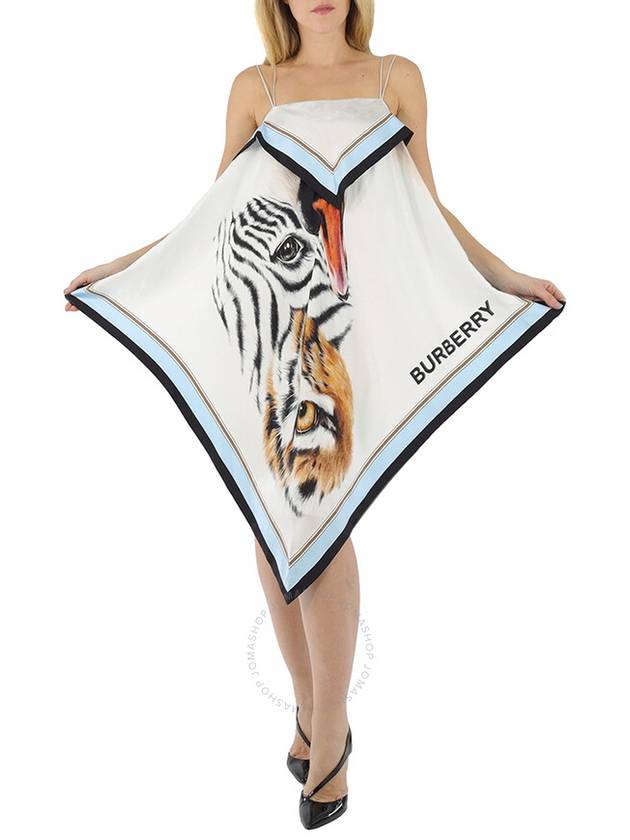 Women's Animal Print Scarf Midi Dress White Blue - BURBERRY - BALAAN 2