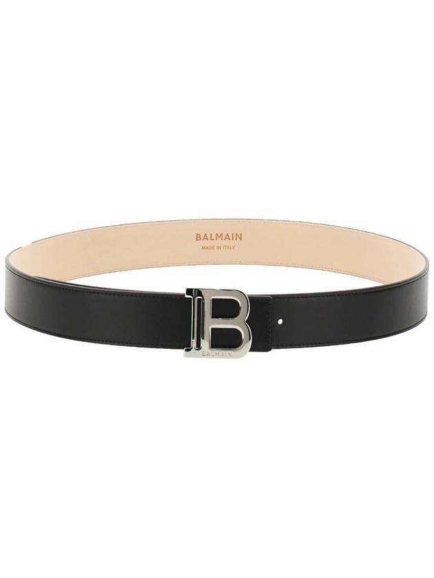 Buckle Smooth Leather Belt Black - BALMAIN - BALAAN.