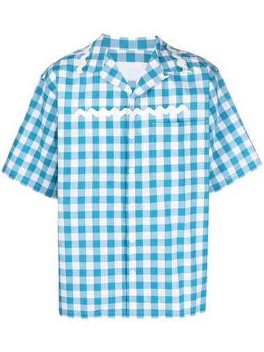 Check Short Sleeve Shirt Blue - PRADA - BALAAN 1