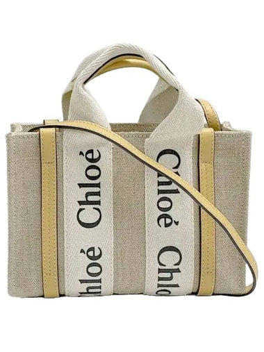 Woody Linen Canvas Calfskin Tote Bag Yellow - CHLOE - BALAAN 1