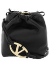 V Logo Pouf Nappa Leather Mini Bucket Bag Black - VALENTINO - BALAAN 1