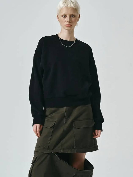 Paneled Cropped Sweatshirt Black - NOIRER FOR WOMEN - BALAAN 2