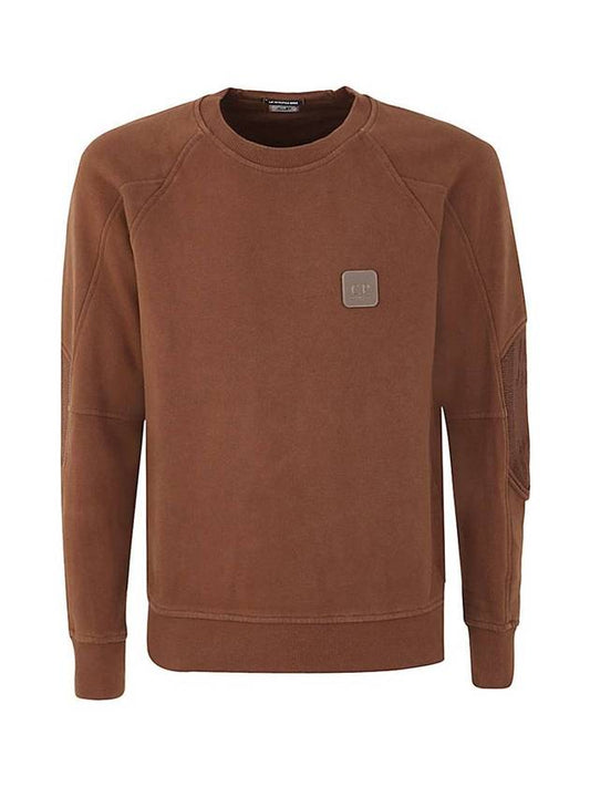 Logo Patch Crew Neck Sweatshirt Brown - CP COMPANY - BALAAN.