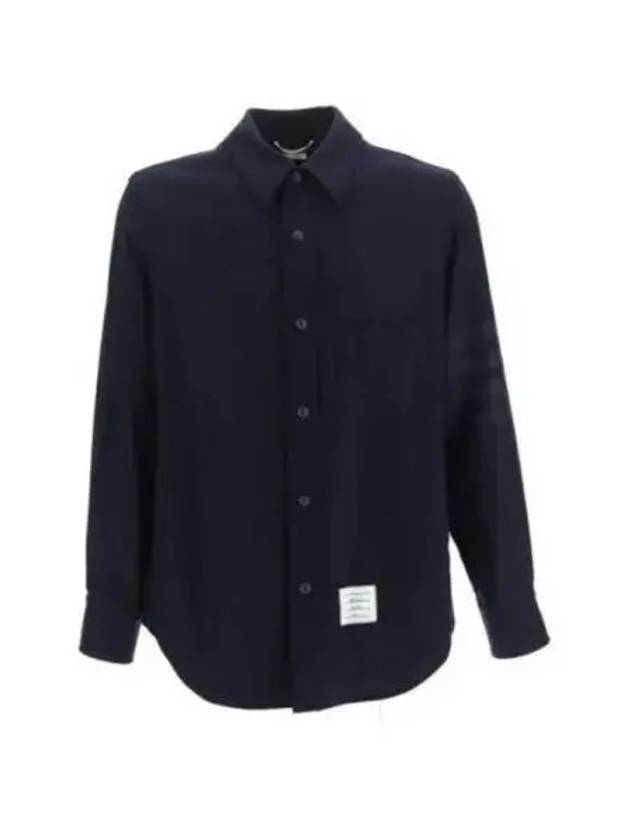 Snap Front Cashmere Wool Shirt Jacket Navy - THOM BROWNE - BALAAN 2