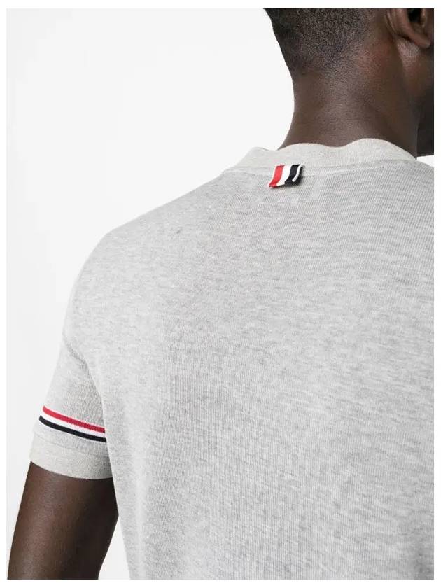 Striped Detail Crew Neck Cotton Short Sleeve T-Shirt Grey - THOM BROWNE - BALAAN 4