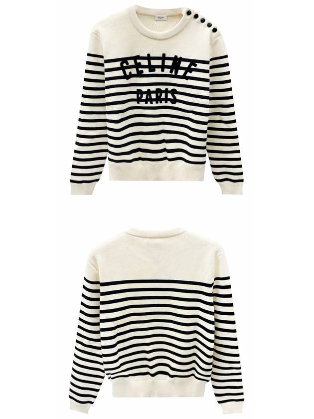 Mariniere Cotton Knit Top Off-White Black - CELINE - BALAAN 6