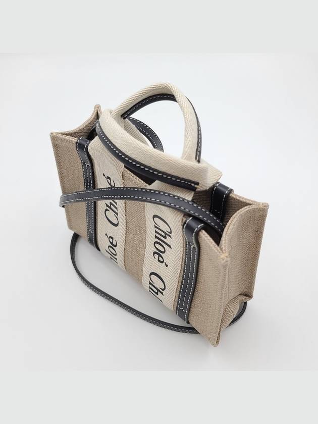 Woody Linen Canvas Calfskin Tote Bag White Navy - CHLOE - BALAAN 5