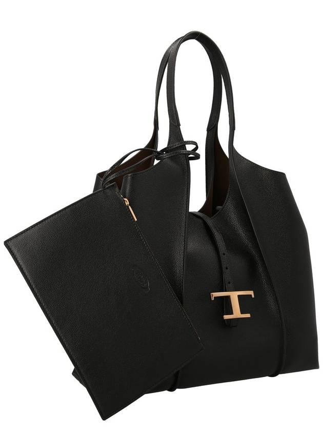 T Timeless Leather Medium Shopping Tote Bag Black - TOD'S - BALAAN 8