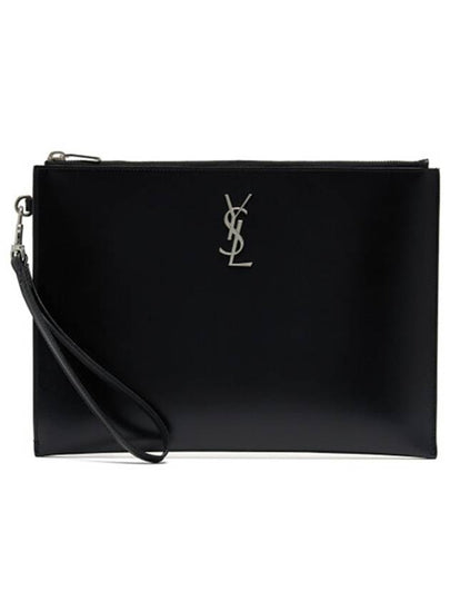 Monogram Silver Logo Clutch Bag Black - SAINT LAURENT - BALAAN 2