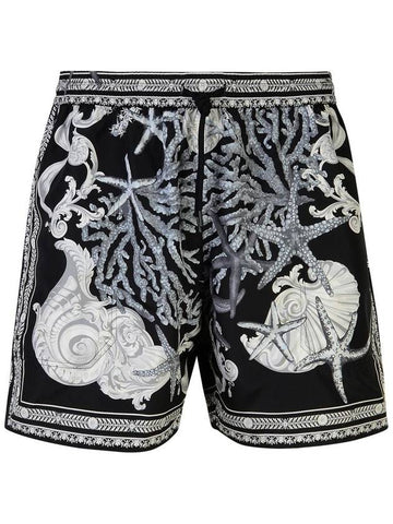 Versace 'Barocco' Black Polyester Swim Shorts - VERSACE - BALAAN 1