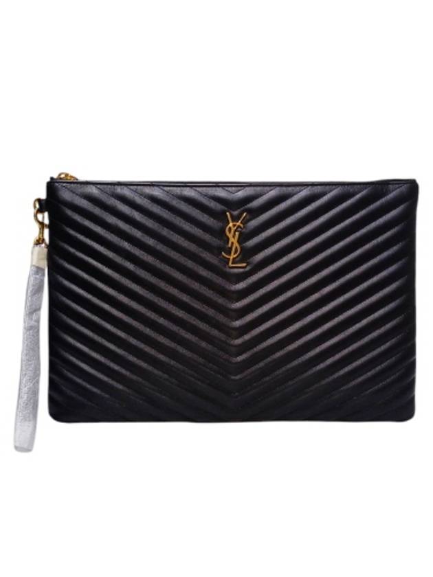 440222 Black Matelasse Monogram Large Clutch Strap - SAINT LAURENT - BALAAN 1