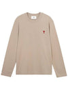 Chain Stitch Heart Logo Long Sleeve T-Shirt Light Beige - AMI - BALAAN 2