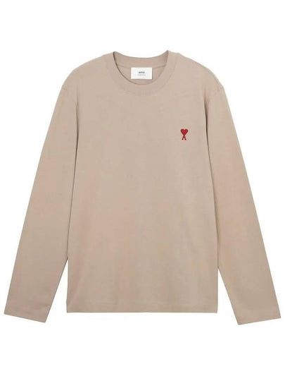 Chain Stitch Heart Logo Long Sleeve T-Shirt Light Beige - AMI - BALAAN 2