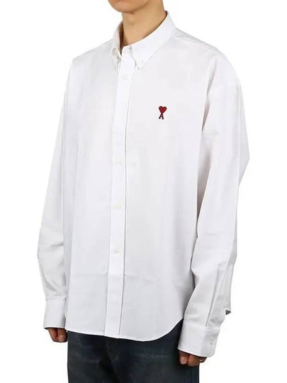 Button Down Boxy Fit Oxford Long Sleeve Shirt Natural White - AMI - BALAAN 2