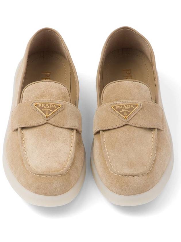 Triangle Logo Suede Leather Loafers Beige - PRADA - BALAAN 5