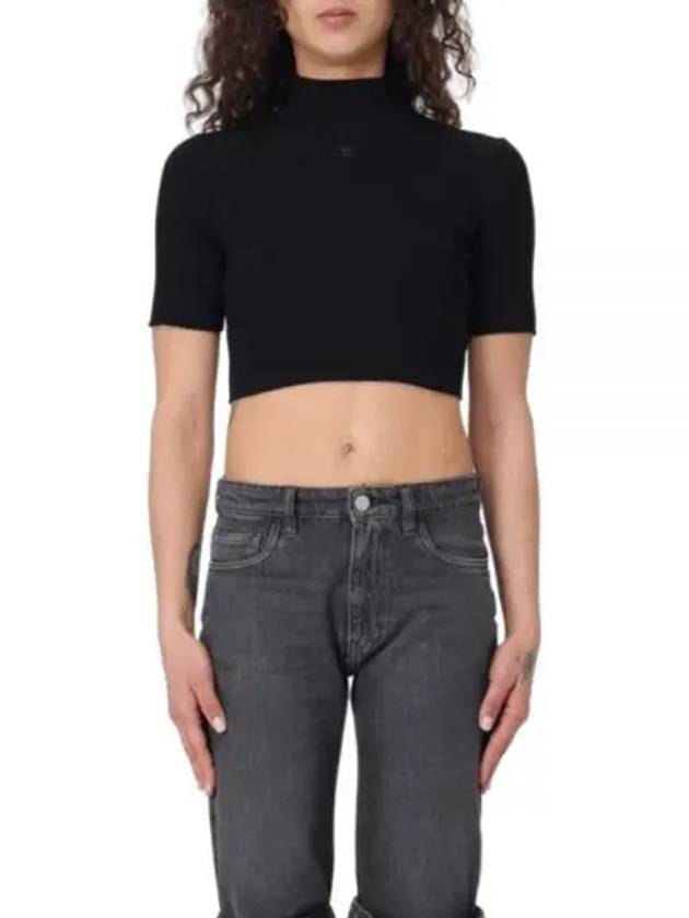 Iconic Logo Mock Neck Rib Crop Knit Top Black - COURREGES - BALAAN 1