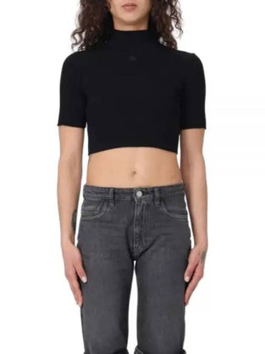 Iconic Logo Mock Neck Rib Crop Knit Top Black - COURREGES - BALAAN 1