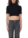 Iconic Logo Mock Neck Rib Crop Knit Top Black - COURREGES - BALAAN 2