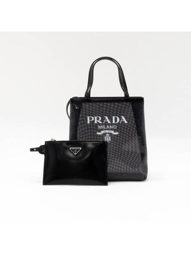 Sequin Mesh Women Tote Bag Black 1BG417 2D0A - PRADA - BALAAN 1