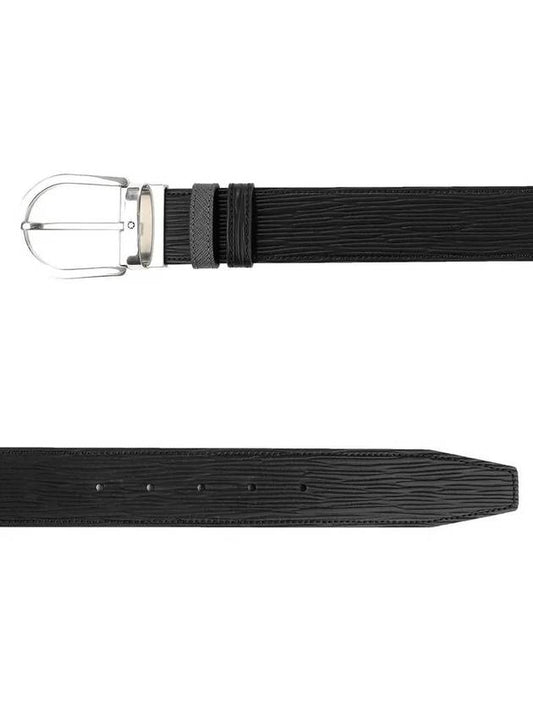 Men's Horseshoe Buckle Print Leather Belt Black - MONTBLANC - BALAAN 2