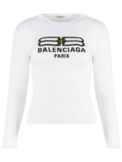 BB Logo Crew Neck Knit Top White - BALENCIAGA - BALAAN 2