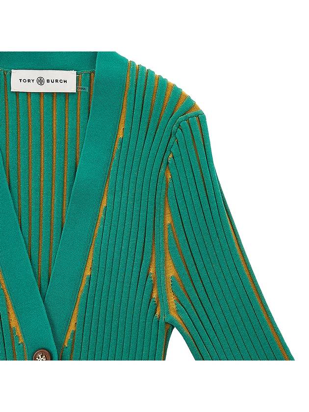 Women's Two-Tone Stretch Cardigan Green - TORY BURCH - BALAAN 5