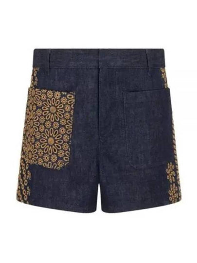 Flower Embroidered Cotton Denim Shorts Blue - DIOR - BALAAN 2