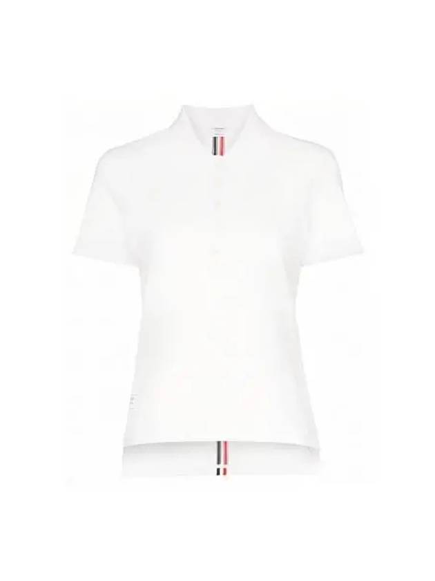 Classic Pique Center Back Stripe Relaxed Fit Short Sleeve Polo Shirt White - THOM BROWNE - BALAAN 2