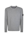 Logo Patch Lambswool Crewneck Knit Top Melange Grey - STONE ISLAND - BALAAN 3