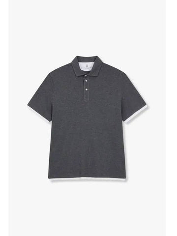 Men s Double Hem Pique Polo Shirt Charcoal - BRUNELLO CUCINELLI - BALAAN 1