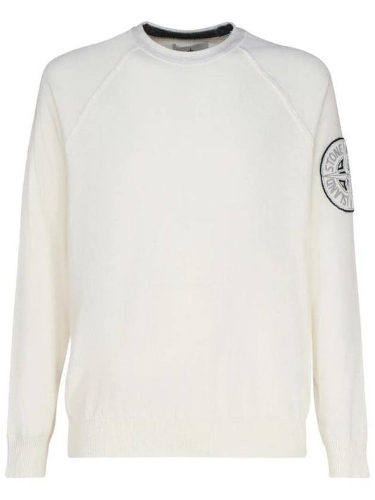 Organic Cotton Logo Patch Crewneck Knit Sweatshirt White - STONE ISLAND - BALAAN 1