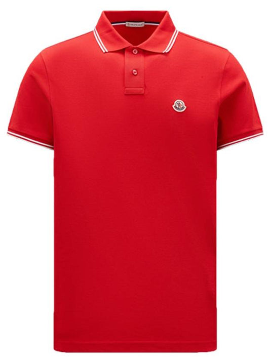 Logo Patch Short Sleeve Polo Shirt Red - MONCLER - BALAAN 2