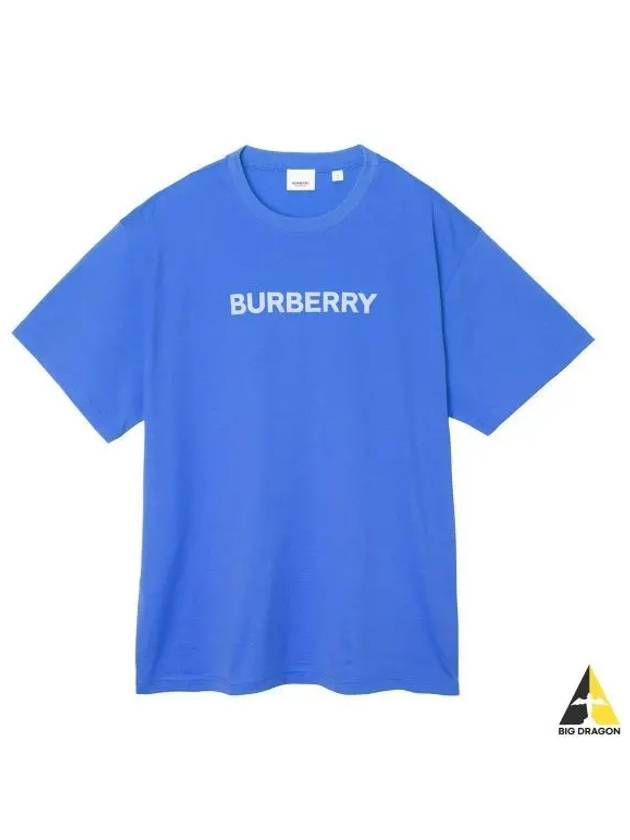 Logo-Print Cotton Short-Sleeve T-Shirt Blue - BURBERRY - BALAAN 2