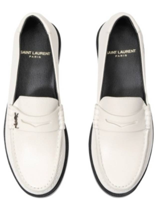 Le Loafer Penny Slippers In Smooth Leather Pearl - SAINT LAURENT - BALAAN 3