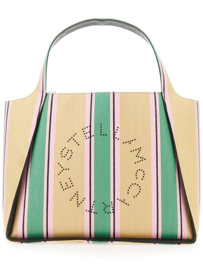 logo striped raffia tote bag in green - STELLA MCCARTNEY - BALAAN 2