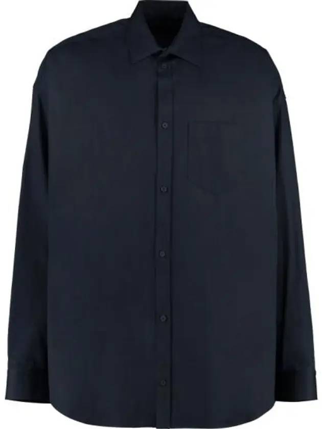 Micro Canvas Oversized Cocoon Long Sleeve Shirt Midnight Blue - BALENCIAGA - BALAAN 1