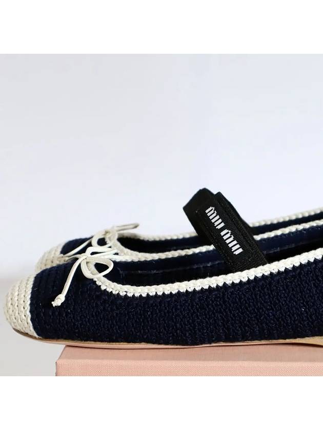 Elastic Band Detail Crochet Knit Ballerina Navy - MIU MIU - BALAAN 4