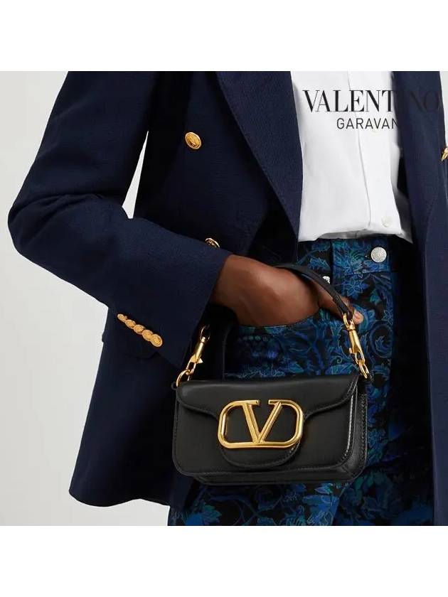 V Logo Buckle Calfskin Small Shoulder Bag Black - VALENTINO - BALAAN 8