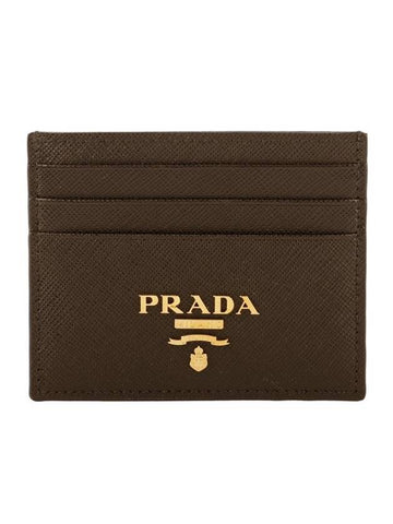 Logo Leather Card Wallet Brown - PRADA - BALAAN 1