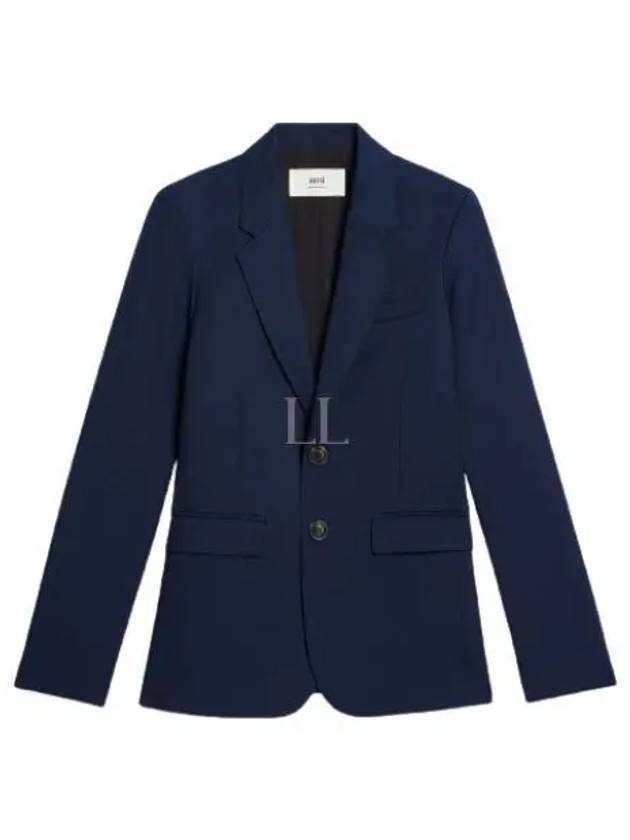 V Neck Single Breasted Jacket Navy - AMI - BALAAN 2