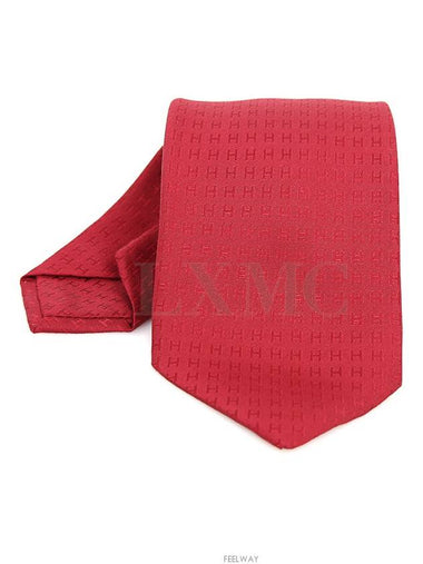 H logo tie cardinal red color men s Faconnee twill - HERMES - BALAAN 1